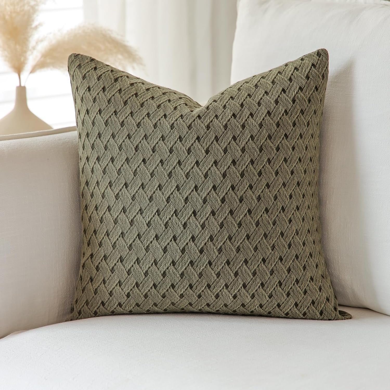 Olive Green Cotton Decorative Pillow Cover, Set of 1