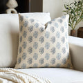 Aqua Blue Floral Block Print Pillow Cover