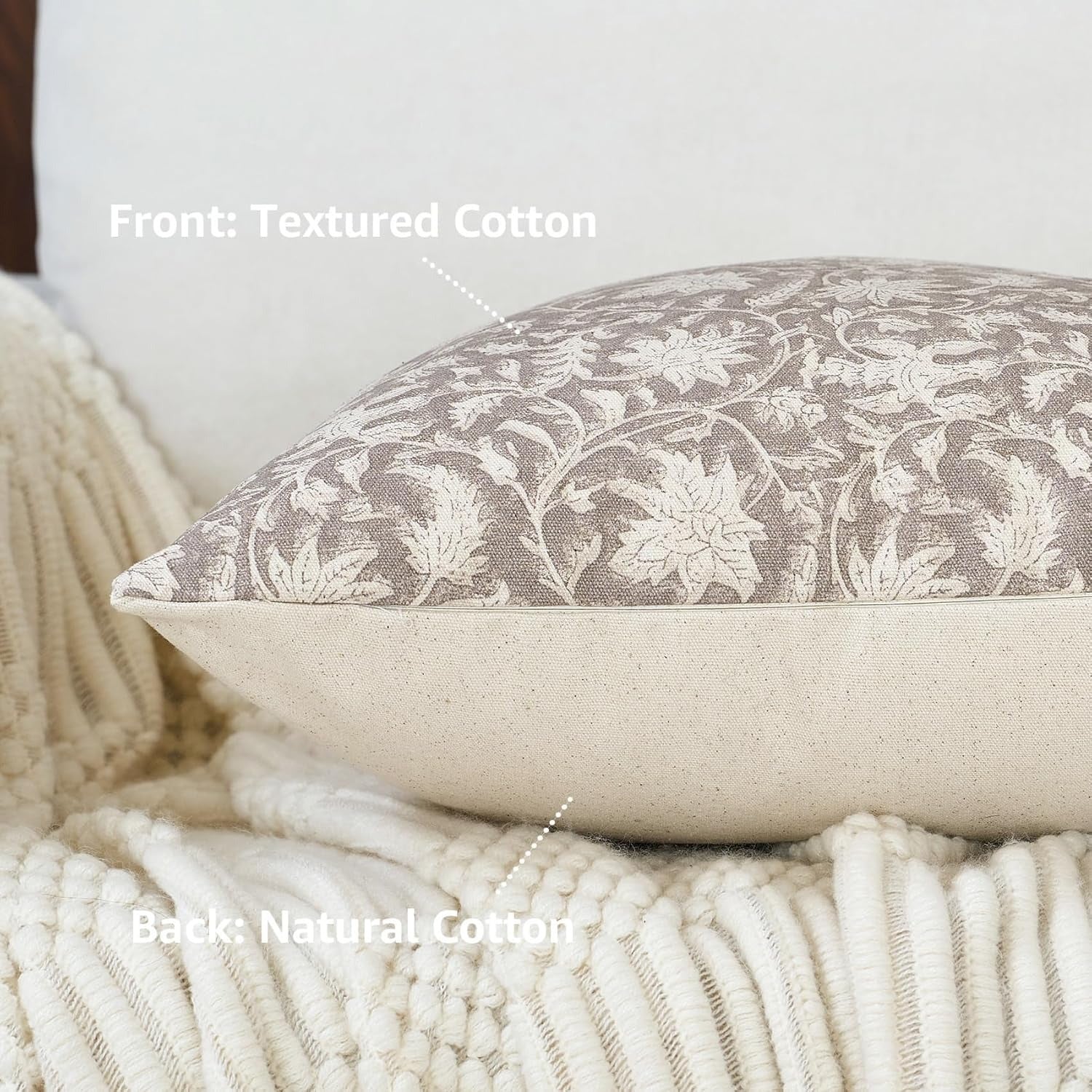 Taupe Grey Floral Pillow Covers, Set of 2