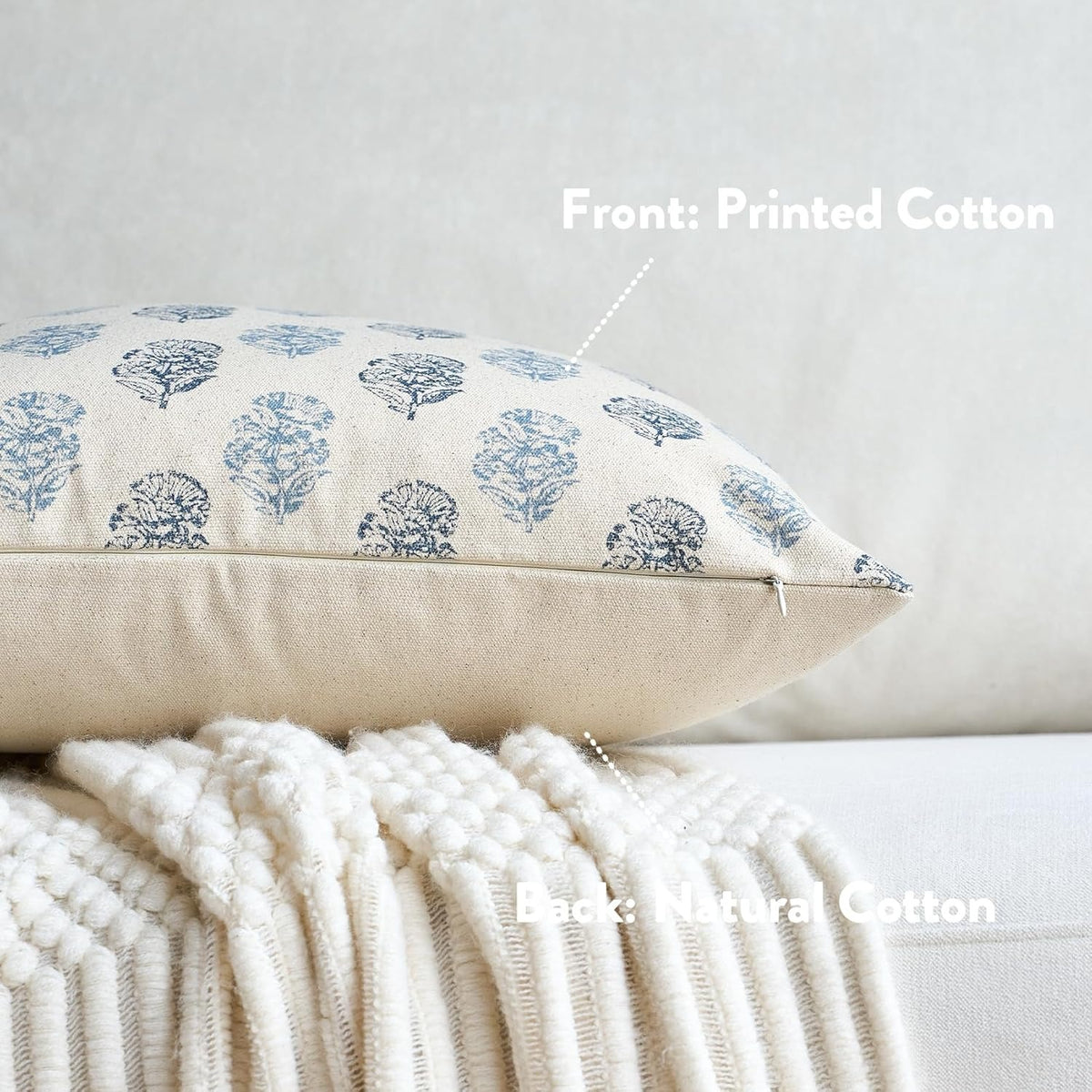 Aqua Blue Floral Block Print Pillow Cover