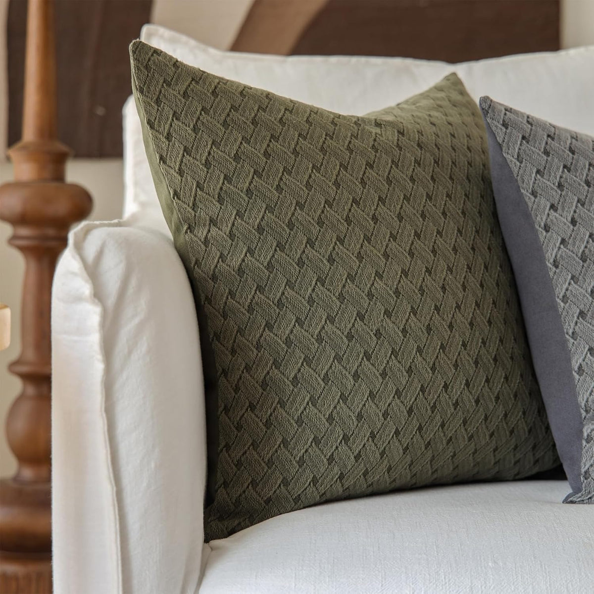 Olive Green Cotton Decorative Pillow Cover, Set of 1