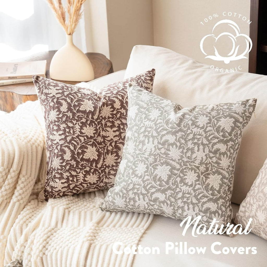 Taupe Grey Floral Pillow Covers, Set of 2