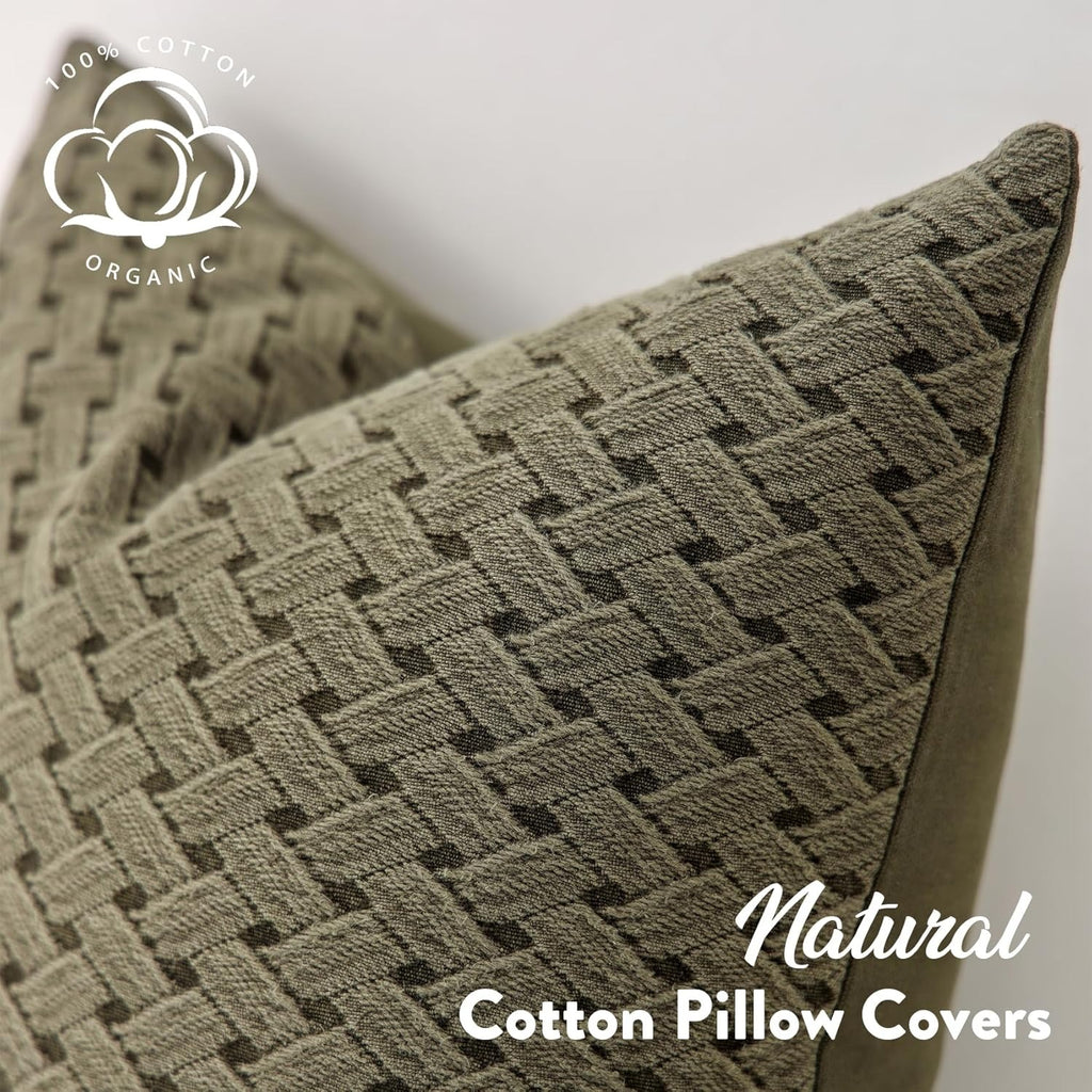 Olive Green Cotton Decorative Pillow Cover, Set of 1