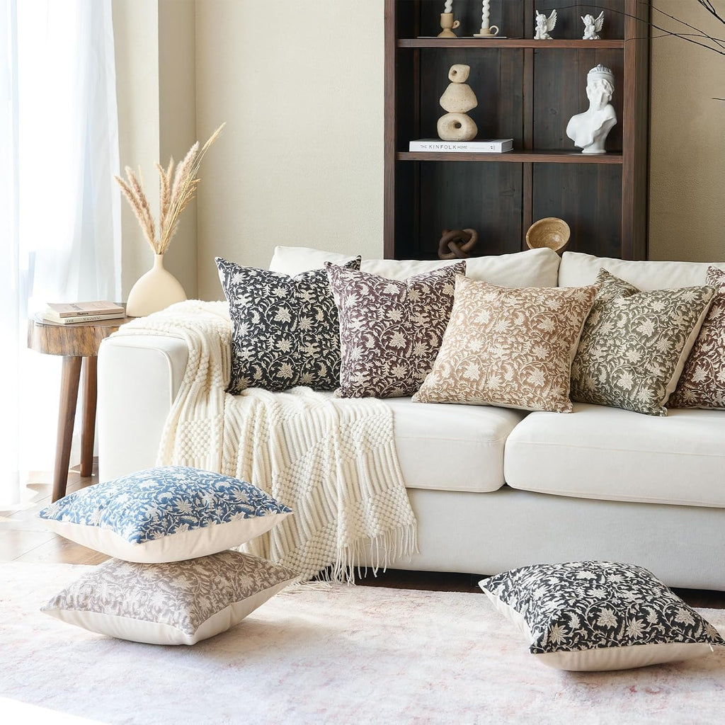 Taupe Grey Floral Pillow Covers, Set of 2