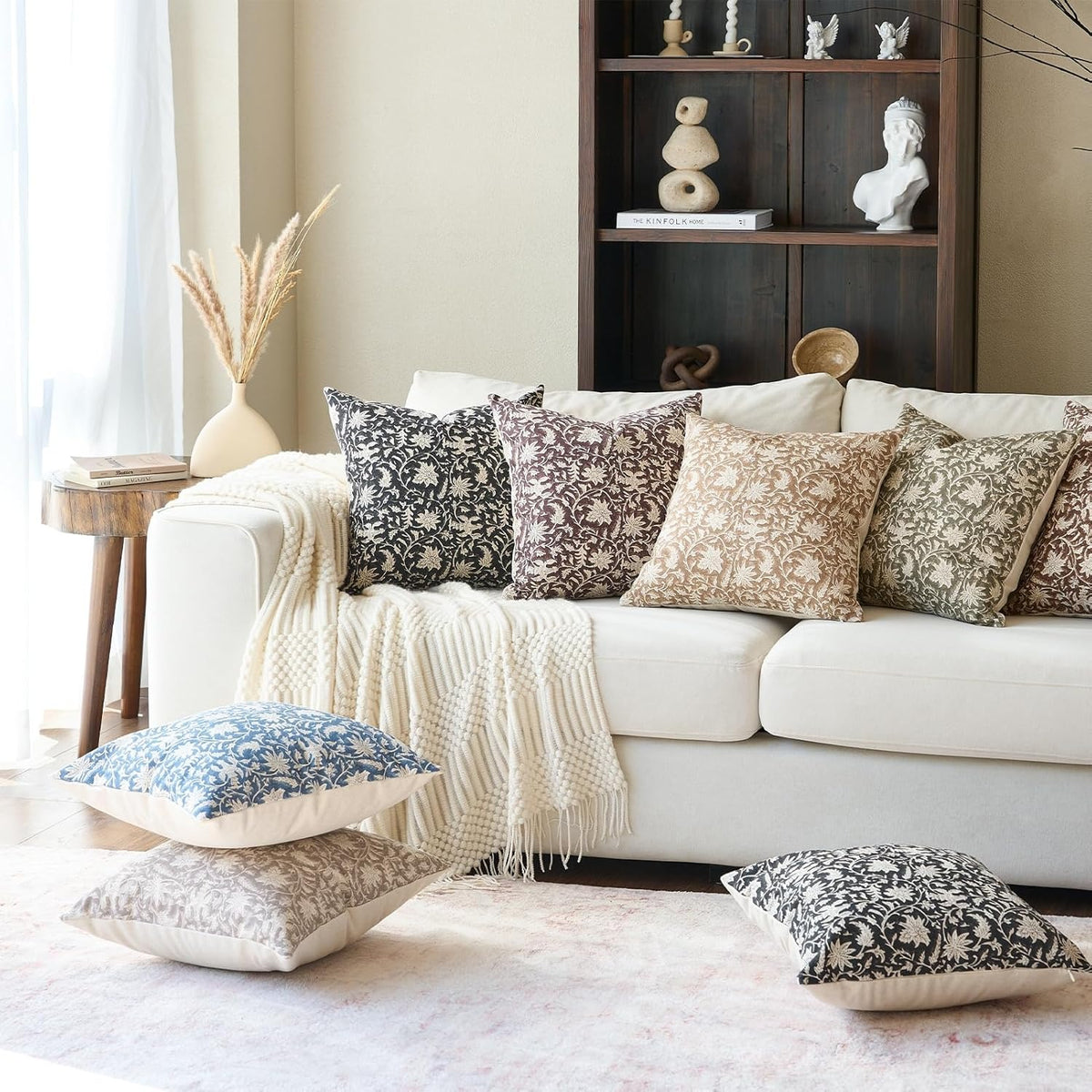 Taupe Grey Floral Pillow Covers, Set of 2