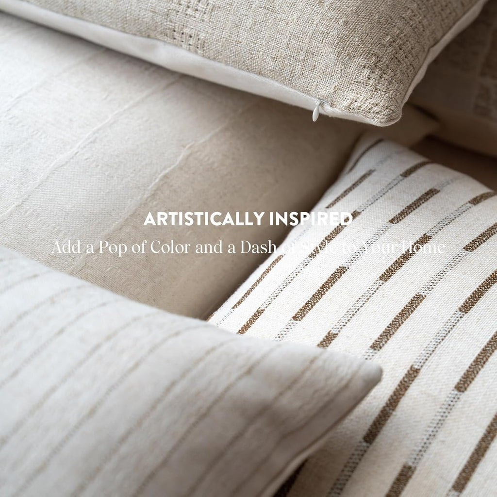 Neutral Farmhouse Cotton Stripe Throw Pillow Cover, Pinstripe