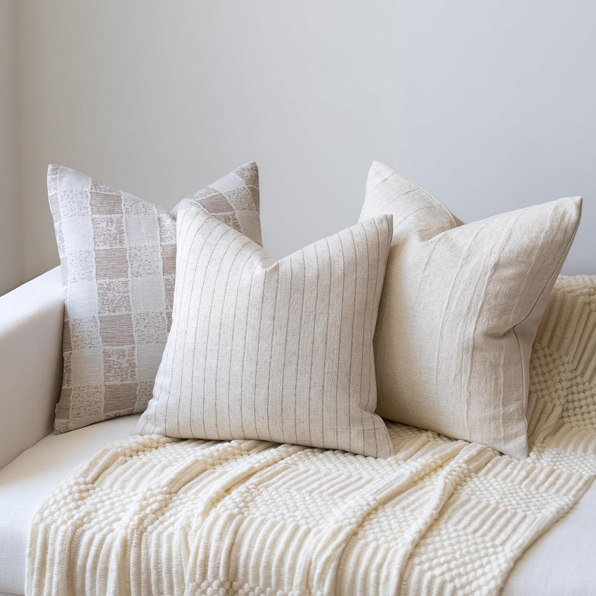 Neutral Farmhouse Cotton Stripe Throw Pillow Cover, Pinstripe